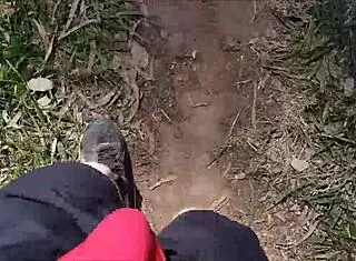 Hairy guy jerks off in public bush