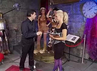 Three horny women watch couple fuck and masturbate intensely.