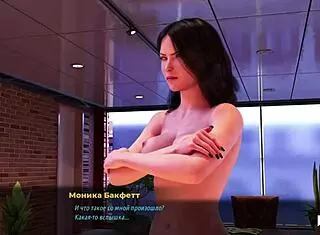 girl in red suit boldly shows her big tits in fashion business game