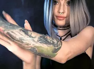 Oiled teen in cosplay for ASMR session