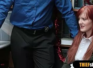 redhead teen shoplifter bent over rough