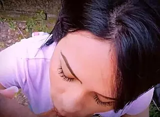 Emotional blowjob POV with stepsister whore, cum in mouth