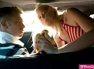 chloe cherry bangs in car backseat while parents upfront, insane!