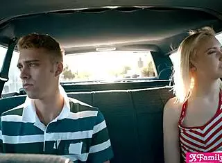 chloe cherry bangs in car backseat while parents upfront, insane!