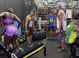 Why resist those four guys at the gym for interracial fun?