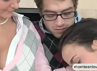 Big juggs milf instructs teen 18+s in hardcore fucking and blowjob techniques.