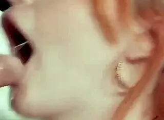 Chubby redhead rides shaved pussy in cowgirl position with blowjob