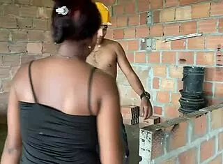 Fucking construction guy outdoors with big tits