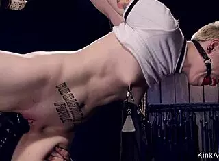 short hair blonde tied up in bdsm deepthroat.