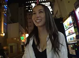 Sensitive busty babe drips on street in denim
