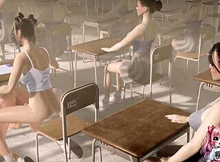 Anime spolužiaci sa divoko šukajú na verejnosti v roznietenej učebni