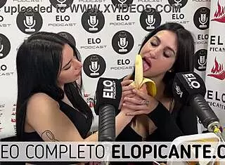 Mielcita And Almendra Enjoy Sucking Banana With Cream