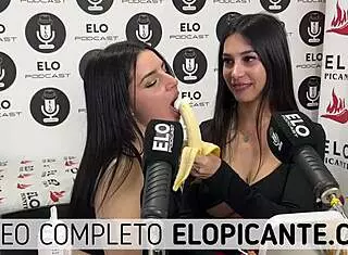 Mielcita And Almendra Enjoy Sucking Banana With Cream