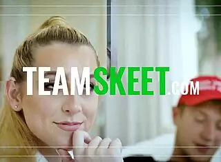 New dirty blonde with puffy tits gets cum on ass