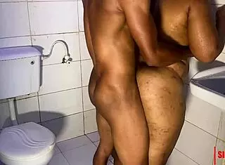 Couple feels passionate doggystyle sex in bathroom with big black cock