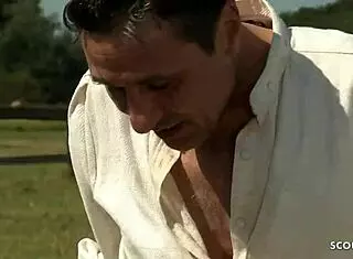 Skinny farmer's wife Sandra seduces worker for first anal! 😏🌾