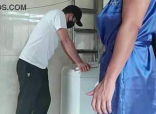 Technician licks and fingers hot client's ass and pussy.