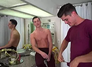 Cute guy bareback in gay orgy, CUMMING so hard!