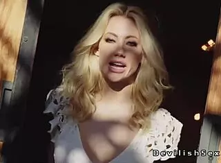 Stunning blonde takes monster cock in shaved pussy hard.
