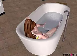 Cute Teen Girl Rubs Pussy in Bath Tub in 3D Animation
