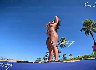 Slutty Brunette In Micro Bikini On Beach