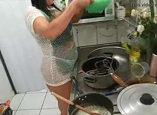 Sarah Rosa Cooks In Lingerie, Showing Big Tits!