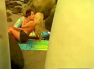 Blonde pornstar bends over for doggystyle quickie on rocky beach