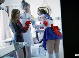 Cosplay teens share monster cock! 😍