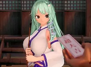 Sweet Sanae Delivers Hot Hentai Boob Job Creampie