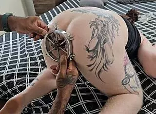 Testing anal dilator on teen's tight ass with cum lube