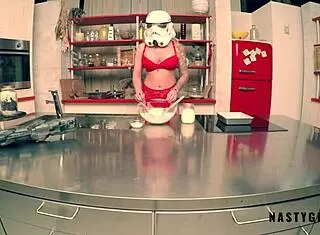 Milf In Stormtrooper Cosplay Fingering Herself To Orgasm In Kitchen