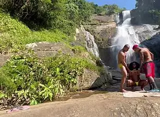 Me and friend take hot black girl to waterfall for intense fucking with emo vibes