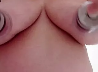 Nipple suction cups tits amateur in homemade setting