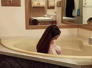 Relaxing bath time turns steamy with pregnant wife Shadebunny in soothing warm water