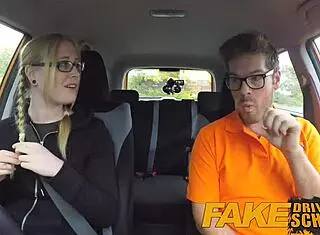 Fake Driving School POV: Student's Pussy Swallows Every Drop of Cum in Car Lesson.