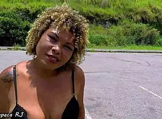 Latina milf exits car for outdoor masturbation