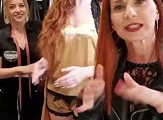 Bettie ballhaus showcases her natural big tits in tight leather pants