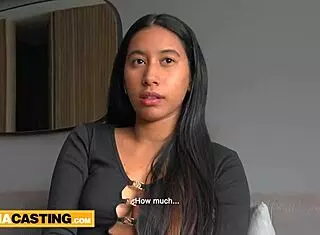innocent latina with natural tits rides big dick in homemade casting interview