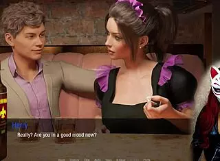 redhead maid cosplays in stockings and game costumes