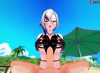 arlecchino fucks hard in bikini on beach