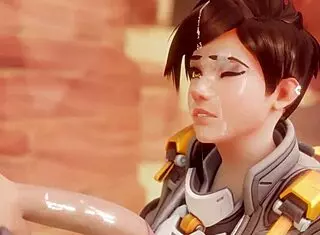 tracer pays the bet with a black cock blowjob
