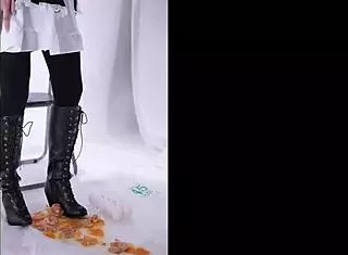 Crushing Food Under Boots In Fetish Video