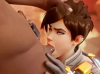 tracer pays the bet with a black cock blowjob