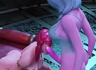 Blue haired noble elf girl has secret futanari sex with monster cock!