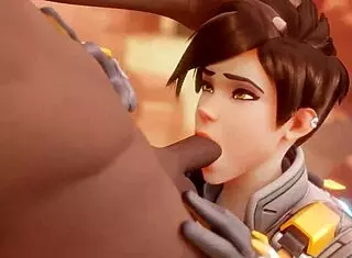 tracer pays the bet with a black cock blowjob