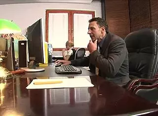 caught blonde secretary masturbating? leads to anal at office