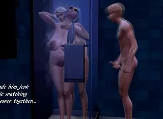 Sims 4 character in interracial threesome blowjob cumshot on big ass