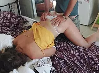 feeling so slutty in satin thong and stockings, getting rimmed and blown in doggy style