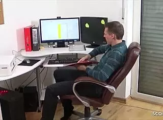 Blonde german teen secretary fucks new colleague at work first day