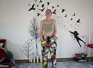 yoga lesson with a mature instructor guiding poses